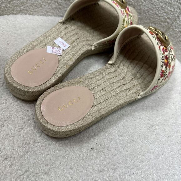GUCCI Women’s GG Marmont Espadrilles Slide Sandals Quilted Printed Canvas - Picture 4 of 7